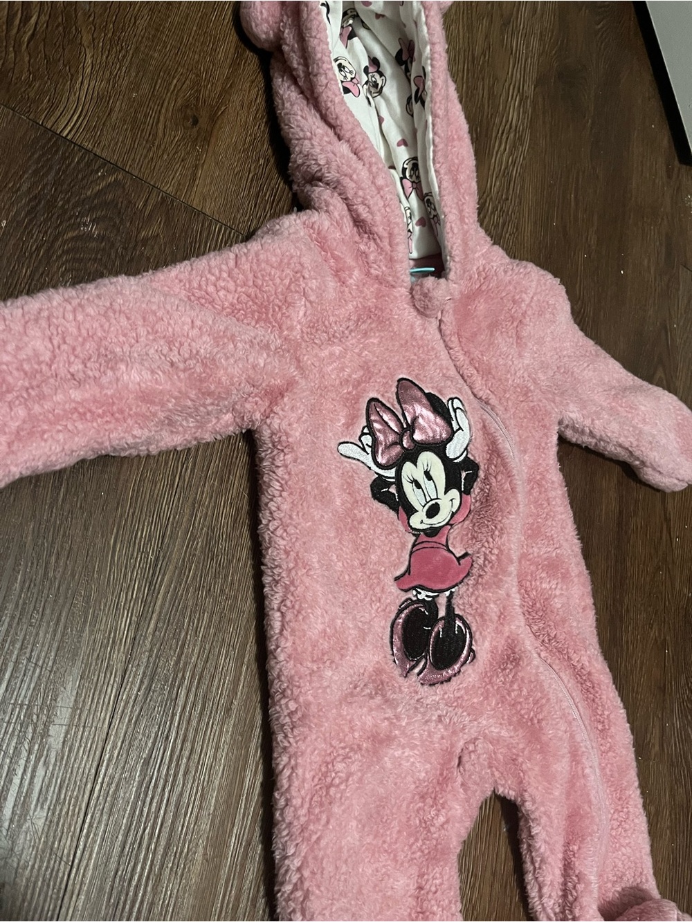 DISNEY Pink Minnie Mouse Fuzzy Hooded One-Piece